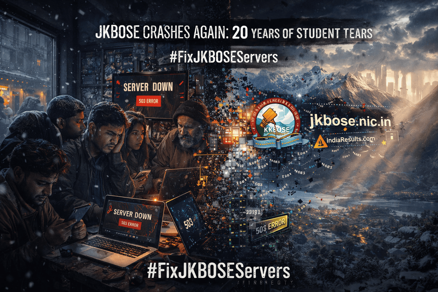 Digital glitch and server failure concept