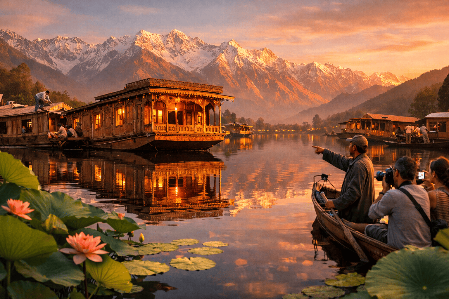 Beautiful view of Dal Lake Kashmir with boat